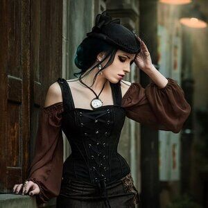 Vintage Inspired Overbust Corset With Shoulder Straps in Jet Black - NWT